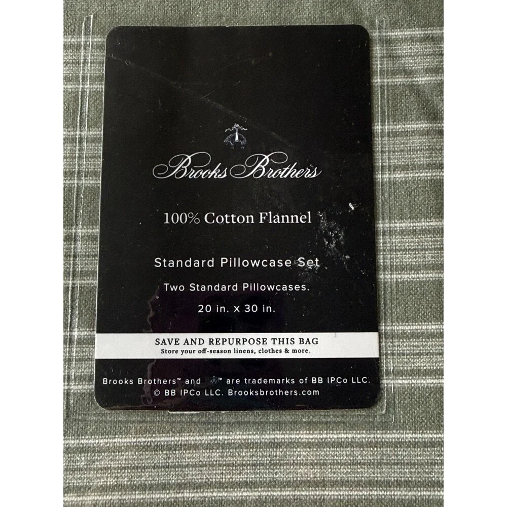 Brooks Brothers Flannel Pillowcases 20x30 Standard Gray White Stripe Set of 2